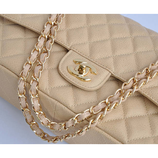 Chanel Classic Flap Bag 1113 Caviar leather in Apricot with Gold