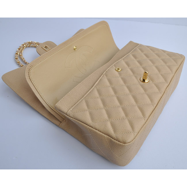 Chanel Classic Flap Bag 1113 Caviar leather in Apricot with Gold