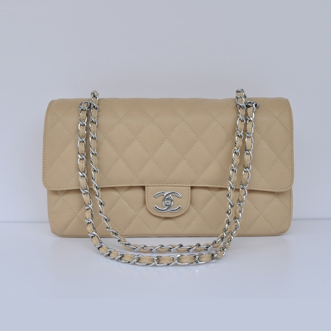 Chanel Classic Flap Bag 1113 Caviar leather in Apricot with Silver