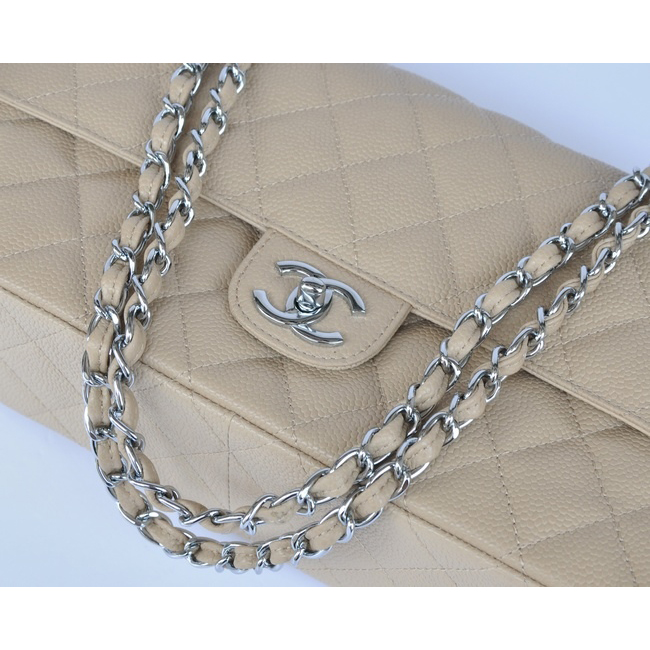 Chanel Classic Flap Bag 1113 Caviar leather in Apricot with Silver