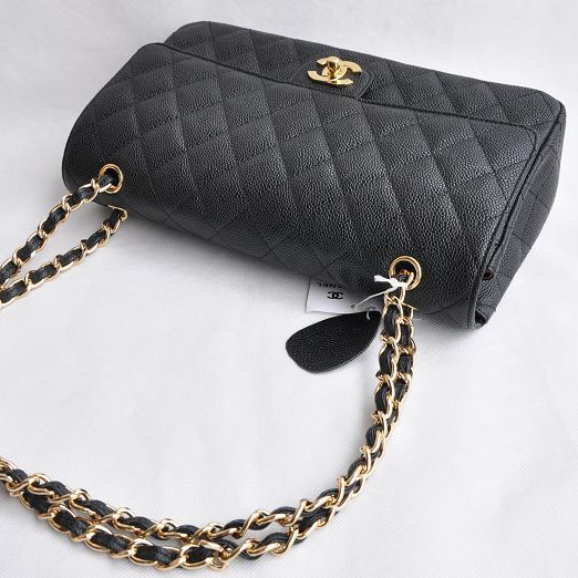 Chanel Classic Flap Bag 1113 Caviar leather in Black with Gold