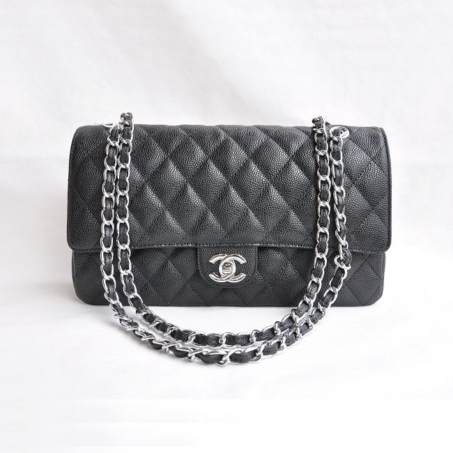 Chanel Classic Flap Bag 1113 Caviar leather in Black with Silver