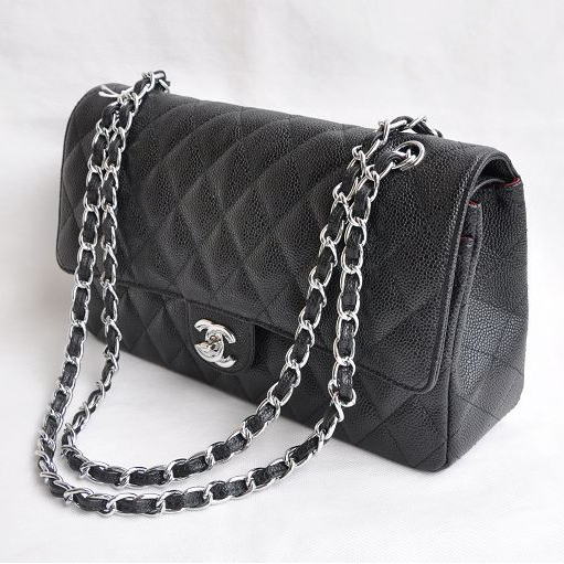 Chanel Classic Flap Bag 1113 Caviar leather in Black with Silver