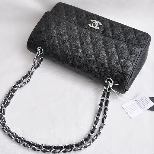 Chanel Classic Flap Bag 1113 Caviar leather in Black with Silver