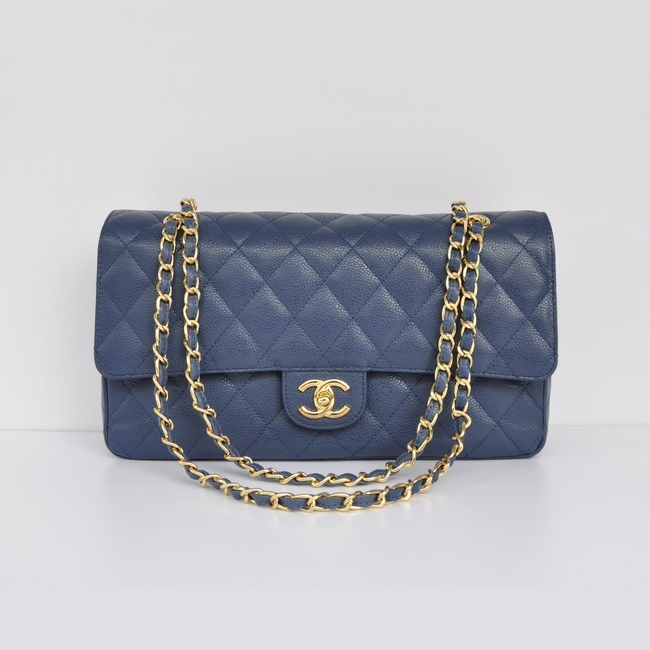 Chanel Classic Flap Bag 1113 Caviar leather in Light Blue with Gold