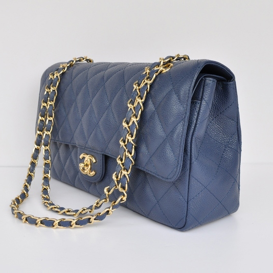 Chanel Classic Flap Bag 1113 Caviar leather in Light Blue with Gold