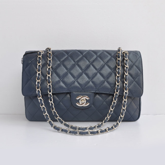 Chanel Classic Flap Bag 1113 Caviar leather in Light Blue with Silver