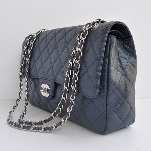 Chanel Classic Flap Bag 1113 Caviar leather in Light Blue with Silver