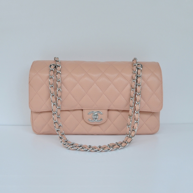 Chanel Classic Flap Bag 1113 Caviar leather in Pink with Silver