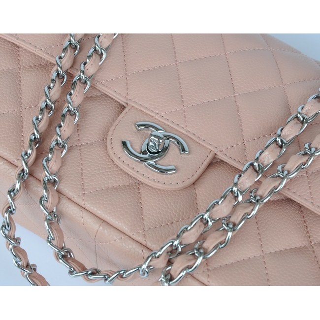 Chanel Classic Flap Bag 1113 Caviar leather in Pink with Silver