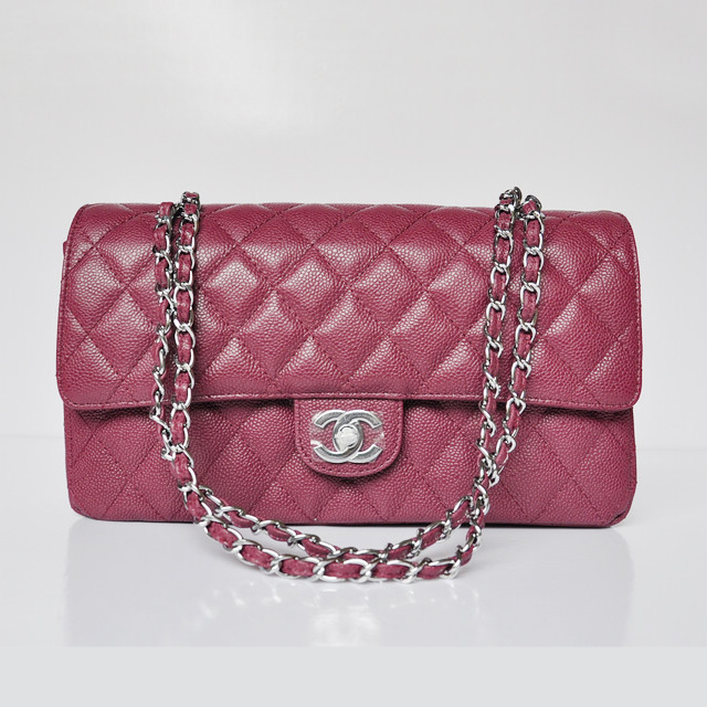 Chanel Classic Flap Bag 1113 Caviar leather in Purple with Silver