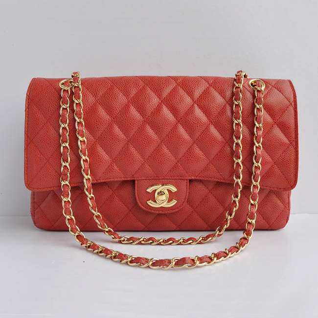 Chanel Classic Flap Bag 1113 Caviar leather in Red with Gold