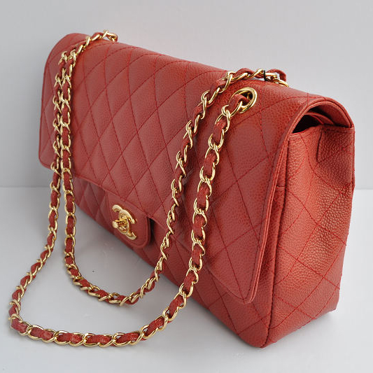 Chanel Classic Flap Bag 1113 Caviar leather in Red with Gold