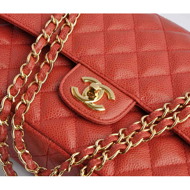 Chanel Classic Flap Bag 1113 Caviar leather in Red with Gold