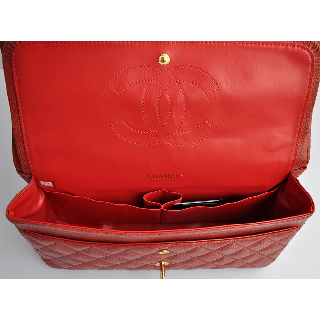 Chanel Classic Flap Bag 1113 Caviar leather in Red with Gold