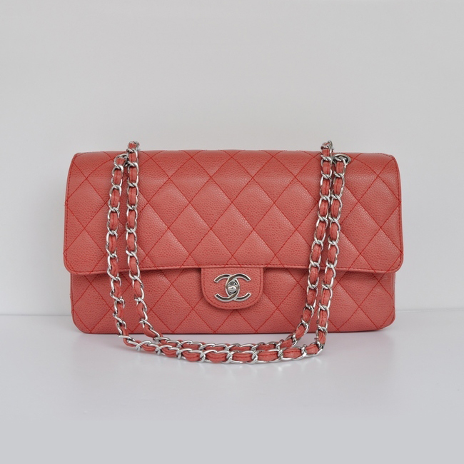 Chanel Classic Flap Bag 1113 Caviar leather in Red with Silver