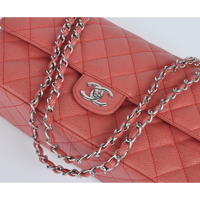 Chanel Classic Flap Bag 1113 Caviar leather in Red with Silver