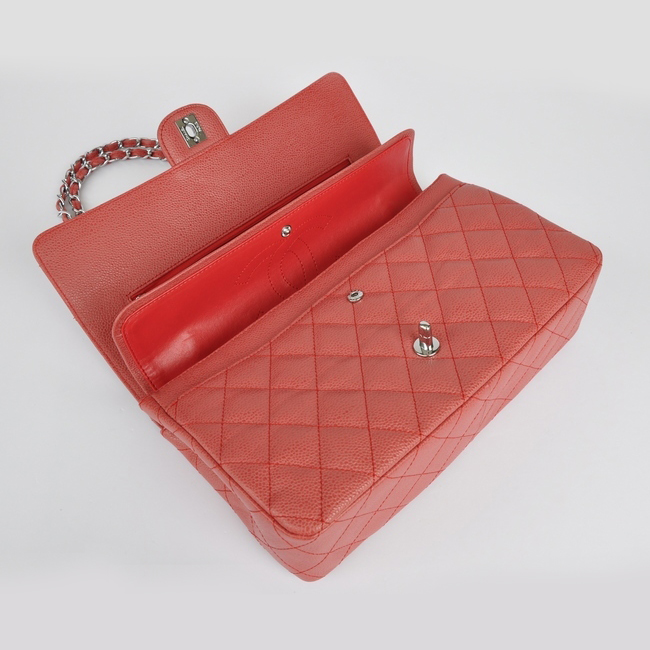 Chanel Classic Flap Bag 1113 Caviar leather in Red with Silver