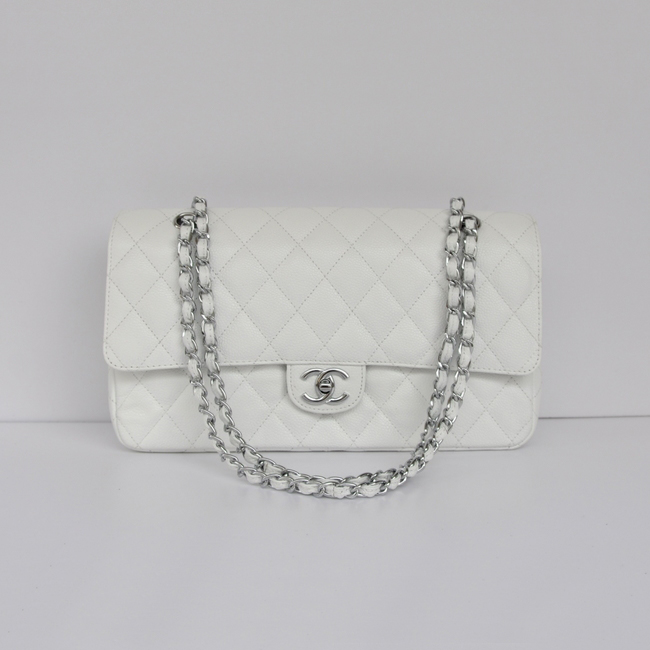 Chanel Classic Flap Bag 1113 Caviar leather in White with Silver