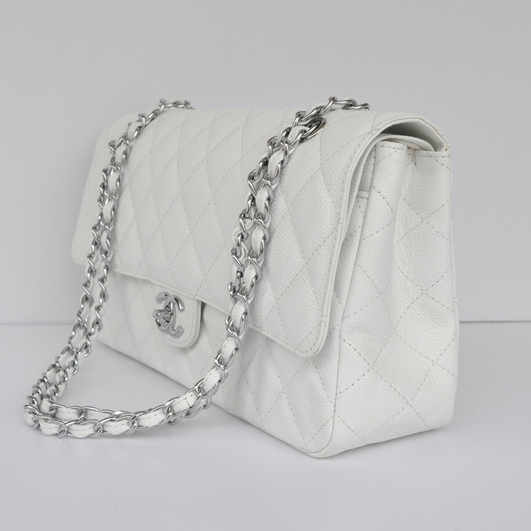 Chanel Classic Flap Bag 1113 Caviar leather in White with Silver