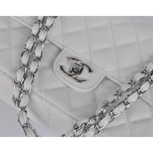 Chanel Classic Flap Bag 1113 Caviar leather in White with Silver