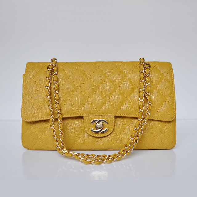 Chanel Classic Flap Bag 1113 Caviar leather in Yellow with Gold