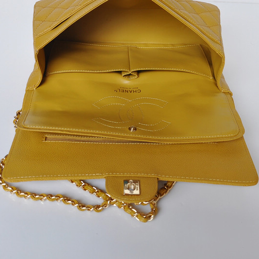 Chanel Classic Flap Bag 1113 Caviar leather in Yellow with Gold