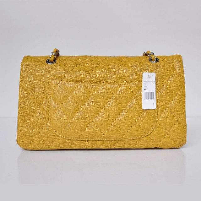 Chanel Classic Flap Bag 1113 Caviar leather in Yellow with Silver