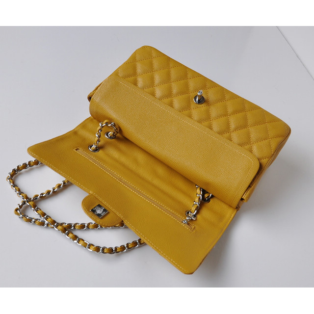 Chanel Classic Flap Bag 1113 Caviar leather in Yellow with Silver