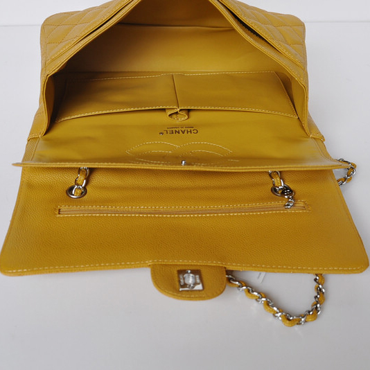 Chanel Classic Flap Bag 1113 Caviar leather in Yellow with Silver