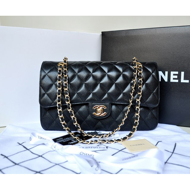 Chanel Classic Flap Bag 1113 Original Caviar leather in Black with Gold