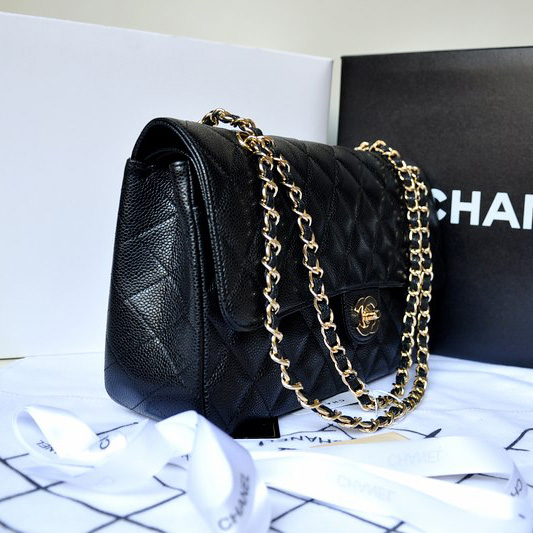 Chanel Classic Flap Bag 1113 Original Caviar leather in Black with Gold