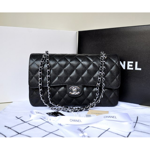 Chanel Classic Flap Bag 1113 Original Caviar leather in Black with Silver