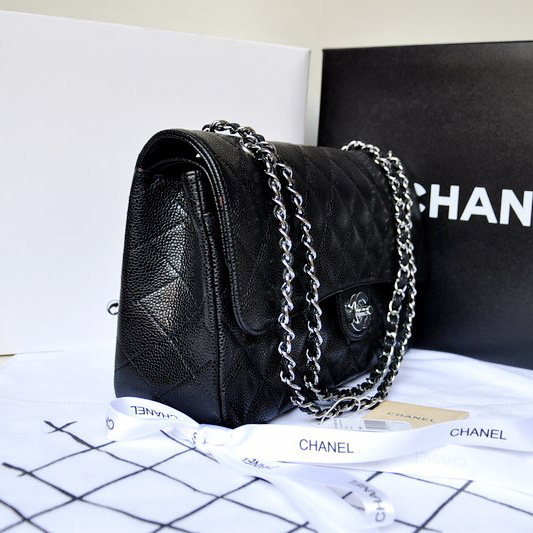 Chanel Classic Flap Bag 1113 Original Caviar leather in Black with Silver