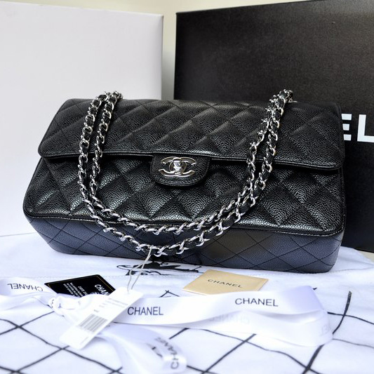 Chanel Classic Flap Bag 1113 Original Caviar leather in Black with Silver