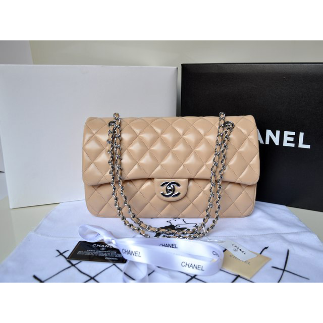 Chanel Classic Flap Bag 1113 Original Lambskin leather in Apricot with Silver