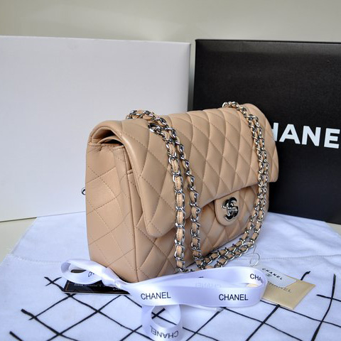 Chanel Classic Flap Bag 1113 Original Lambskin leather in Apricot with Silver