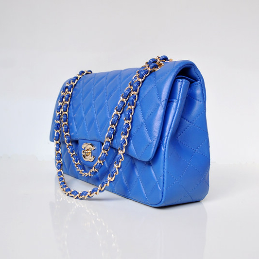 Chanel Classic Flap Bag 1113 Original Lambskin leather in Blue with Gold