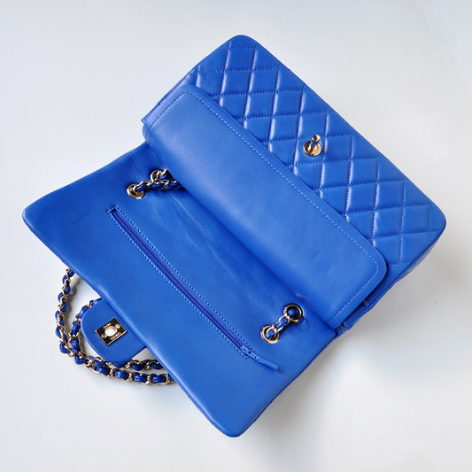 Chanel Classic Flap Bag 1113 Original Lambskin leather in Blue with Gold