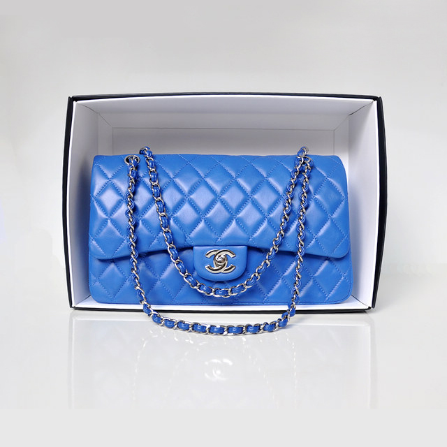 Chanel Classic Flap Bag 1113 Original Lambskin leather in Blue with Silver