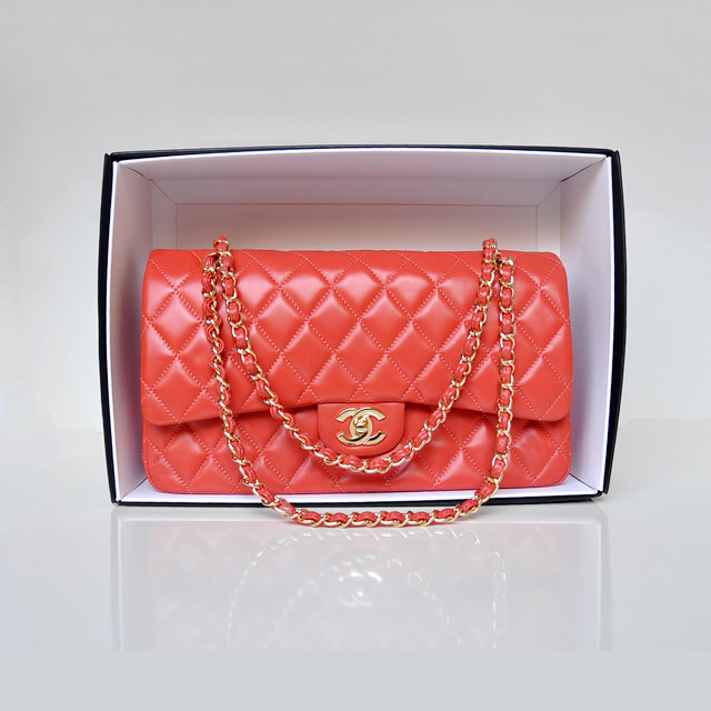 Chanel Classic Flap Bag 1113 Original Lambskin leather in Orange with Gold