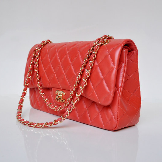 Chanel Classic Flap Bag 1113 Original Lambskin leather in Orange with Gold