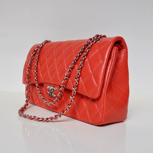 Chanel Classic Flap Bag 1113 Original Lambskin leather in Orange with Silver