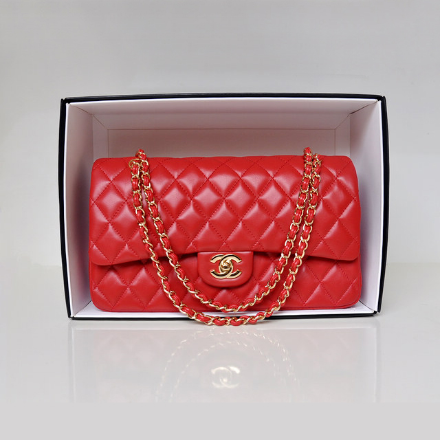 Chanel Classic Flap Bag 1113 Original Lambskin leather in Red with Gold