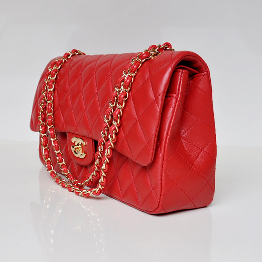 Chanel Classic Flap Bag 1113 Original Lambskin leather in Red with Gold