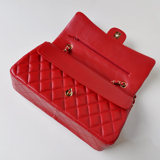 Chanel Classic Flap Bag 1113 Original Lambskin leather in Red with Gold