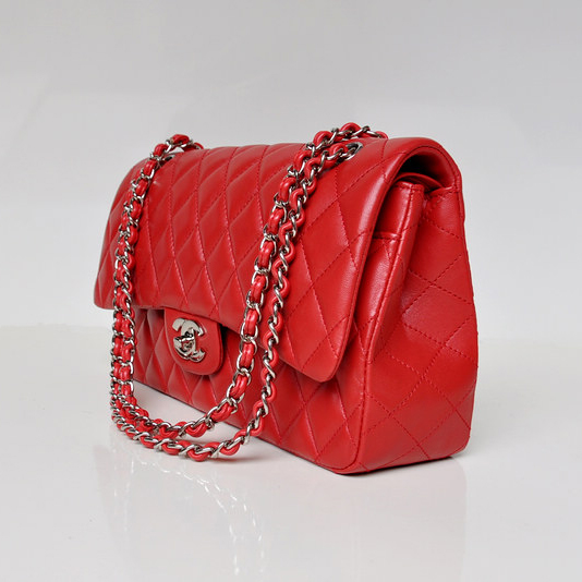 Chanel Classic Flap Bag 1113 Original Lambskin leather in Red with Silver