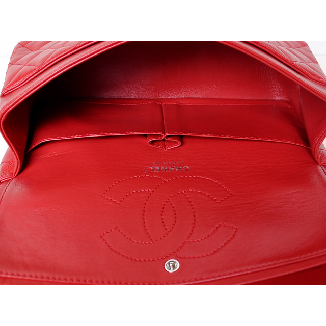 Chanel Classic Flap Bag 1113 Original Lambskin leather in Red with Silver