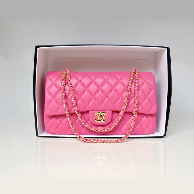 Chanel Classic Flap Bag 1113 Original Lambskin leather in Rose with Gold