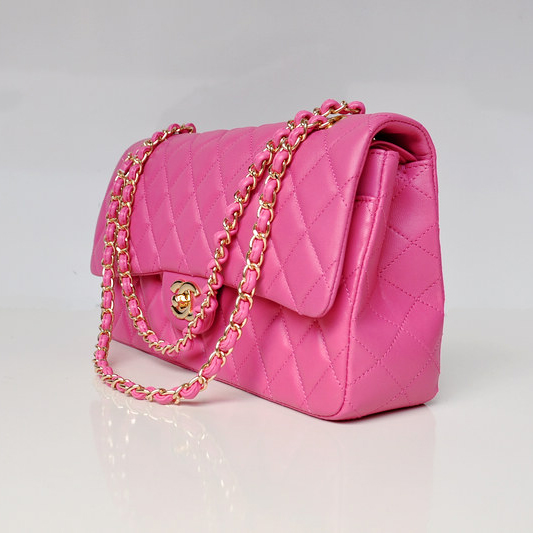 Chanel Classic Flap Bag 1113 Original Lambskin leather in Rose with Gold